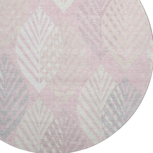 8' Pink Ivory And Blue Floral Washable Round Rug With UV Protection