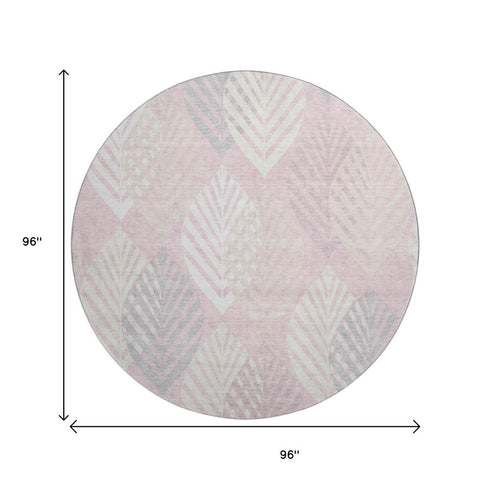 8' Pink Ivory And Blue Floral Washable Round Rug With UV Protection