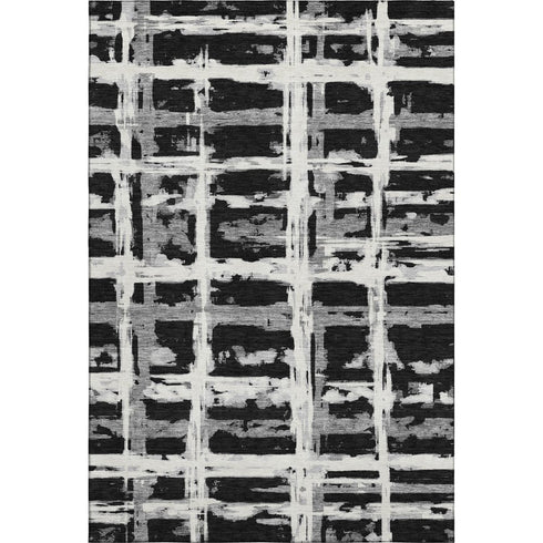 5' X 8' Black And Silver Striped Washable Area Rug With UV Protection