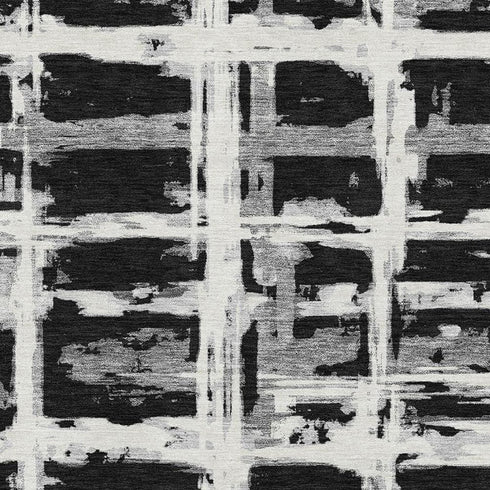 5' X 8' Black And Silver Striped Washable Area Rug With UV Protection