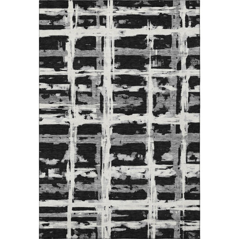 5' X 8' Black And Silver Striped Washable Area Rug With UV Protection