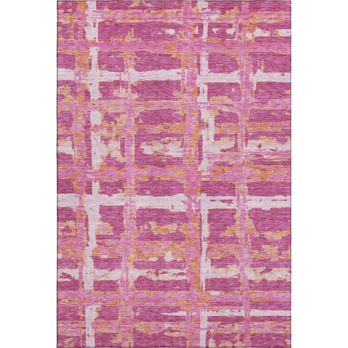 5' X 8' Blush Ivory And Orange Striped Washable Area Rug With UV Protection