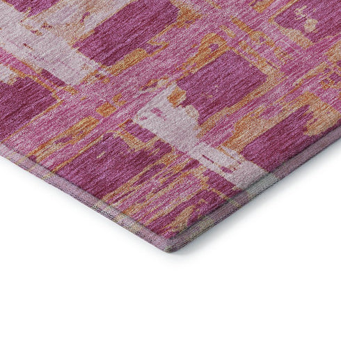 5' X 8' Blush Ivory And Orange Striped Washable Area Rug With UV Protection
