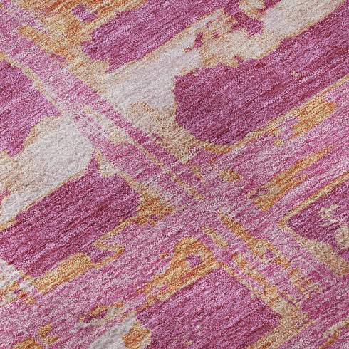 5' X 8' Blush Ivory And Orange Striped Washable Area Rug With UV Protection