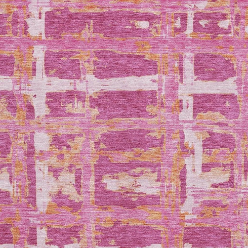 5' X 8' Blush Ivory And Orange Striped Washable Area Rug With UV Protection