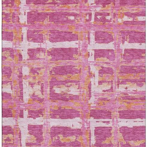 5' X 8' Blush Ivory And Orange Striped Washable Area Rug With UV Protection