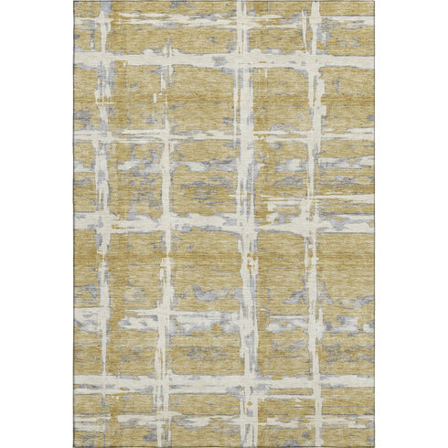 8' X 10' Gold Ivory And Gray Striped Washable Area Rug With UV Protection