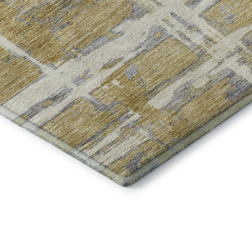 8' X 10' Gold Ivory And Gray Striped Washable Area Rug With UV Protection