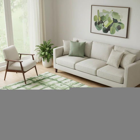 5' X 8' Green And Ivory Striped Washable Area Rug With UV Protection