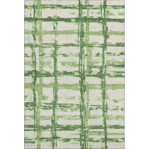5' X 8' Green And Ivory Striped Washable Area Rug With UV Protection