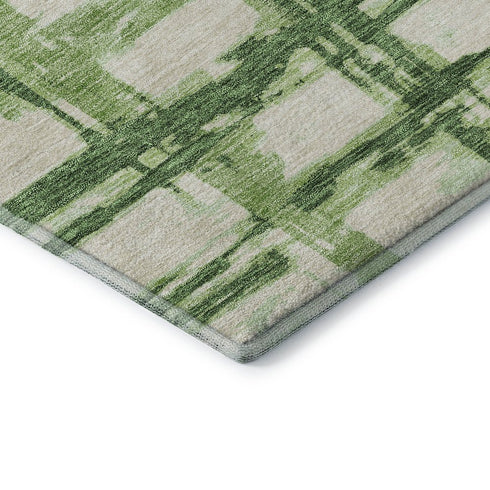 5' X 8' Green And Ivory Striped Washable Area Rug With UV Protection