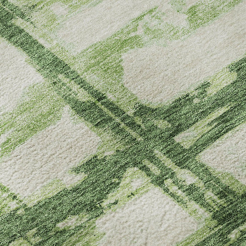 5' X 8' Green And Ivory Striped Washable Area Rug With UV Protection