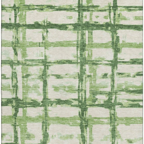 5' X 8' Green And Ivory Striped Washable Area Rug With UV Protection