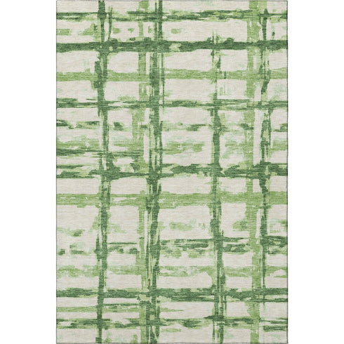 5' X 8' Green And Ivory Striped Washable Area Rug With UV Protection