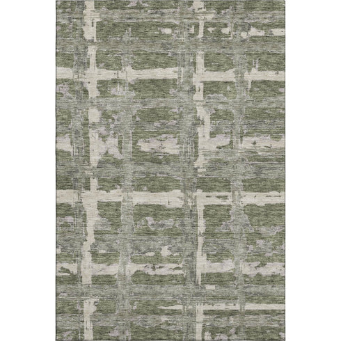 5' X 8' Olive Green And Beige Striped Washable Area Rug With UV Protection