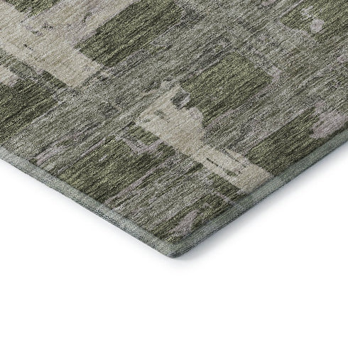 5' X 8' Olive Green And Beige Striped Washable Area Rug With UV Protection