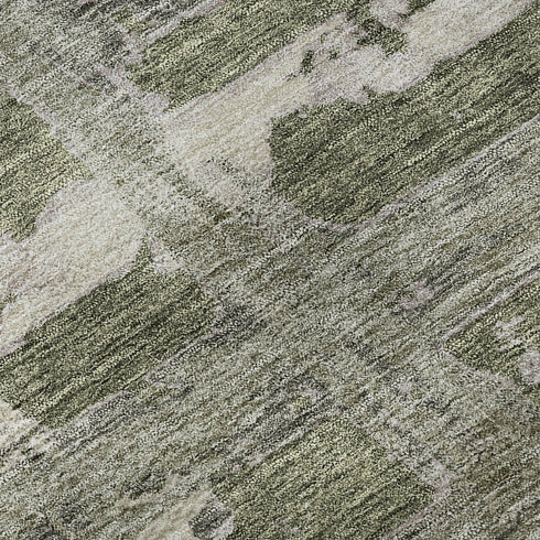 5' X 8' Olive Green And Beige Striped Washable Area Rug With UV Protection