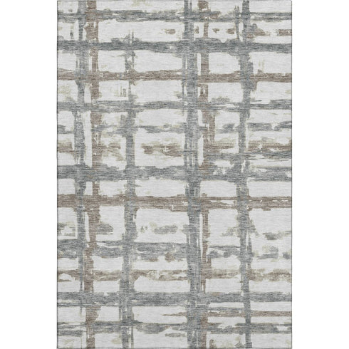 5' X 8' Silver Ivory And Gray Striped Washable Area Rug With UV Protection