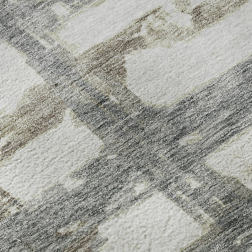 5' X 8' Silver Ivory And Gray Striped Washable Area Rug With UV Protection