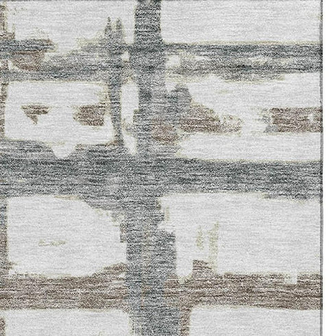5' X 8' Silver Ivory And Gray Striped Washable Area Rug With UV Protection