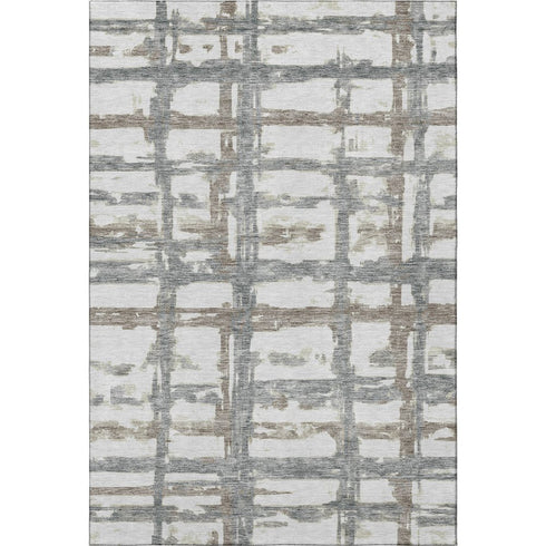 5' X 8' Silver Ivory And Gray Striped Washable Area Rug With UV Protection
