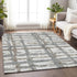 8' X 10' Silver Ivory And Gray Striped Washable Area Rug With UV Protection