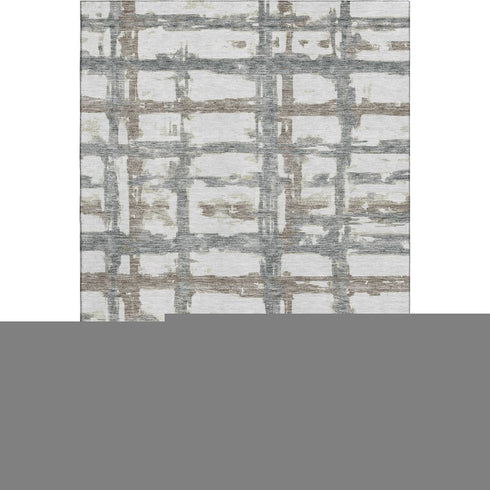 8' X 10' Silver Ivory And Gray Striped Washable Area Rug With UV Protection