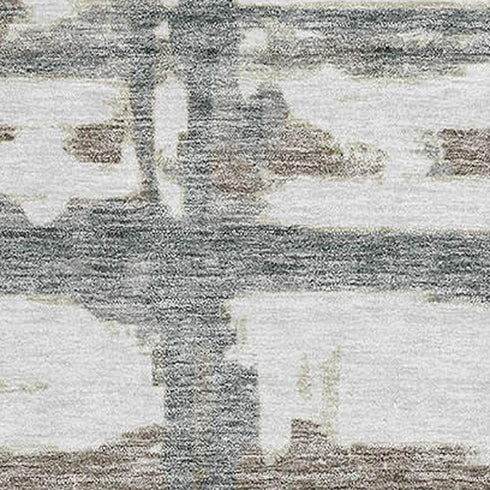 8' X 10' Silver Ivory And Gray Striped Washable Area Rug With UV Protection