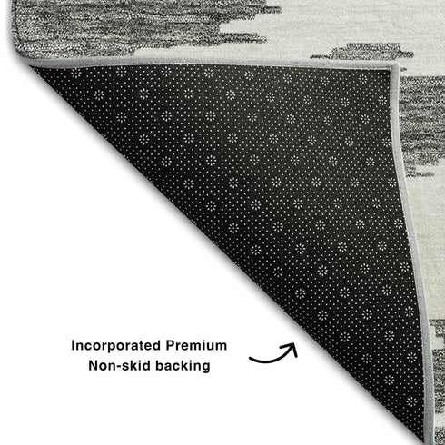 5' X 8' Black Gray And Silver Abstract Washable Area Rug With UV Protection