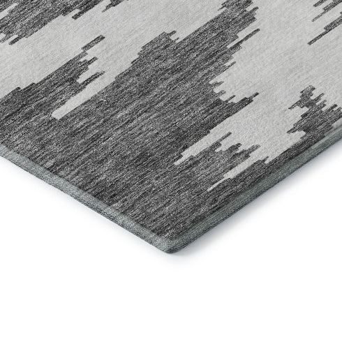 5' X 8' Black Gray And Silver Abstract Washable Area Rug With UV Protection