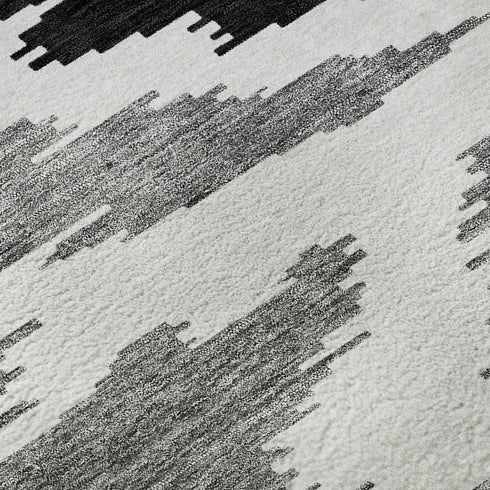 5' X 8' Black Gray And Silver Abstract Washable Area Rug With UV Protection