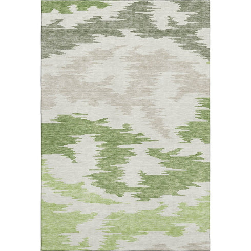 5' X 8' Green Taupe And Beige Abstract Washable Area Rug With UV Protection