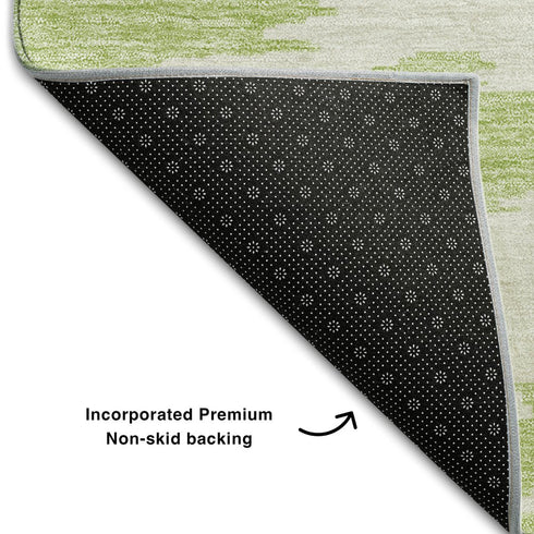 5' X 8' Green Taupe And Beige Abstract Washable Area Rug With UV Protection