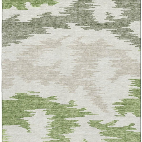 5' X 8' Green Taupe And Beige Abstract Washable Area Rug With UV Protection