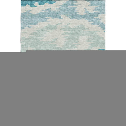 5' X 8' Teal And Ivory Abstract Washable Area Rug With UV Protection