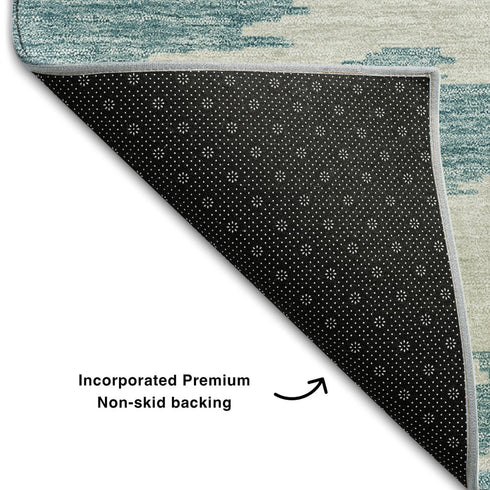 5' X 8' Teal And Ivory Abstract Washable Area Rug With UV Protection