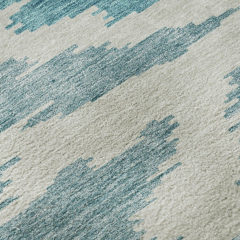 5' X 8' Teal And Ivory Abstract Washable Area Rug With UV Protection