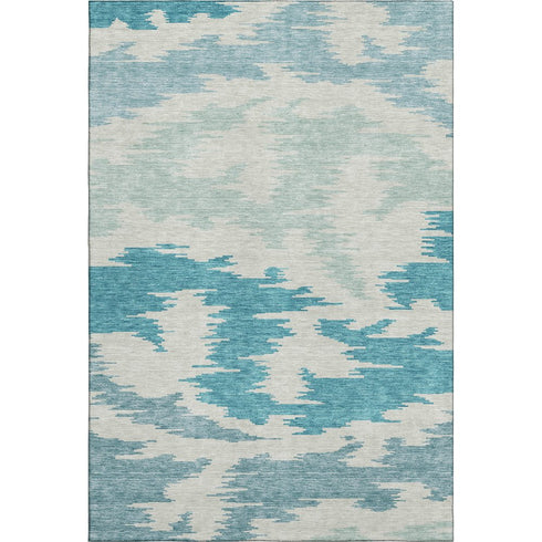 9' X 12' Teal And Ivory Abstract Washable Area Rug With UV Protection