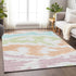 8' X 10' White Sky Blue And Peach Abstract Washable Area Rug With UV Protection