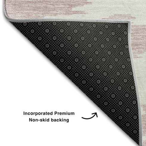 8' X 10' White Sky Blue And Peach Abstract Washable Area Rug With UV Protection