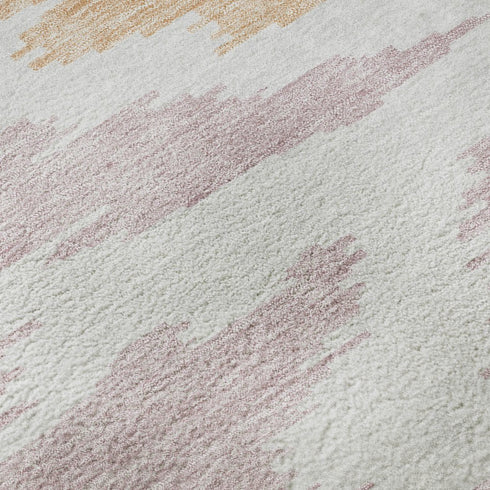8' X 10' White Sky Blue And Peach Abstract Washable Area Rug With UV Protection