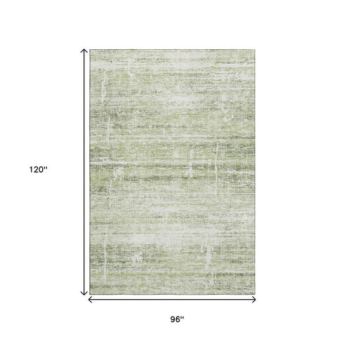 8' X 10' Artichoke Green And Ivory Abstract Washable Area Rug With UV Protection