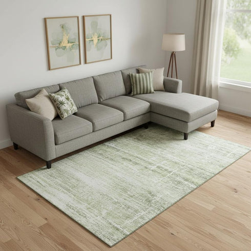8' X 10' Artichoke Green And Ivory Abstract Washable Area Rug With UV Protection
