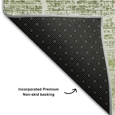 8' X 10' Artichoke Green And Ivory Abstract Washable Area Rug With UV Protection