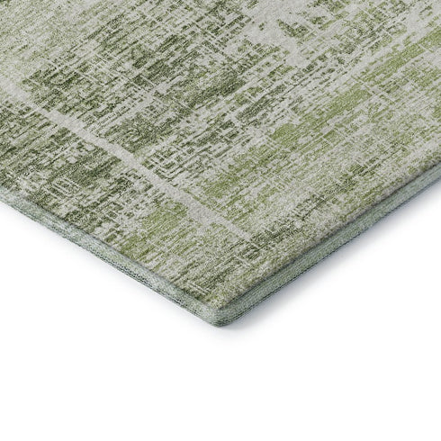 8' X 10' Artichoke Green And Ivory Abstract Washable Area Rug With UV Protection