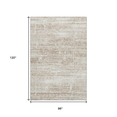 8' X 10' Beige And Ivory Abstract Washable Area Rug With UV Protection