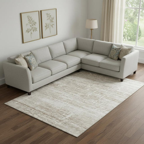 8' X 10' Beige And Ivory Abstract Washable Area Rug With UV Protection