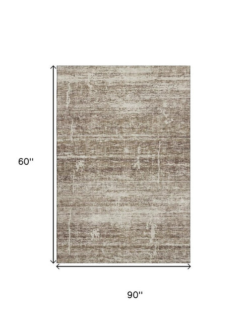5' X 8' Brown And Beige Abstract Washable Area Rug With UV Protection