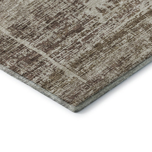 8' Brown And Beige Abstract Washable Round Rug With UV Protection
