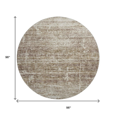 8' Brown And Beige Abstract Washable Round Rug With UV Protection